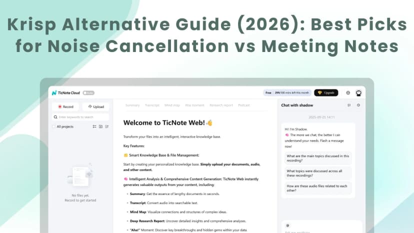 Krisp Alternative Guide (2026): Best Picks for Noise Cancellation vs Meeting Notes