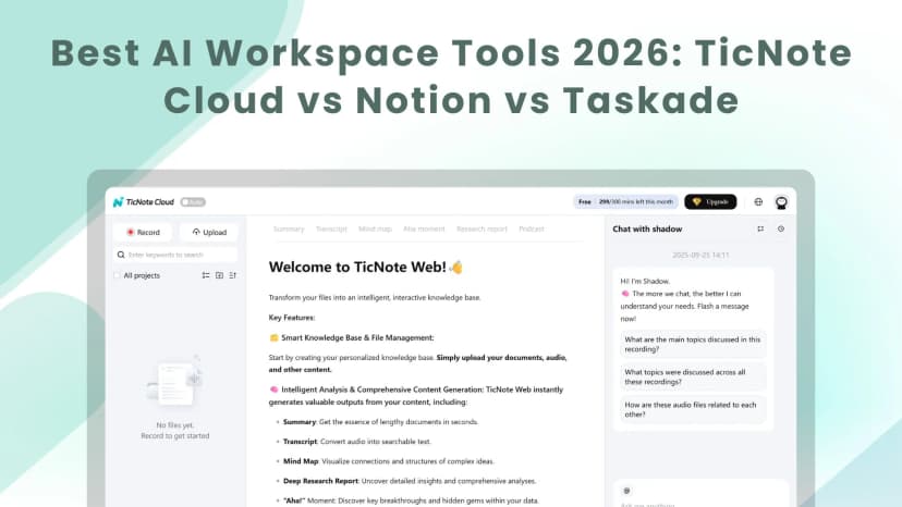 Best AI Workspace Tools 2026: TicNote Cloud vs Notion vs Taskade | TicNote Cloud