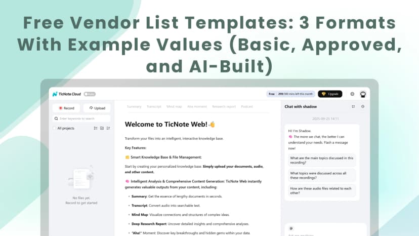 Free Vendor List Templates: 3 Formats With Example Values (Basic, Approved, and AI-Built) metaDescription: Download-free vendor list