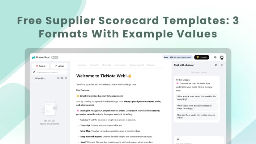 Free Supplier Scorecard Templates: 3 Formats With Example Values (Standard, Detailed, and AI-Generated)